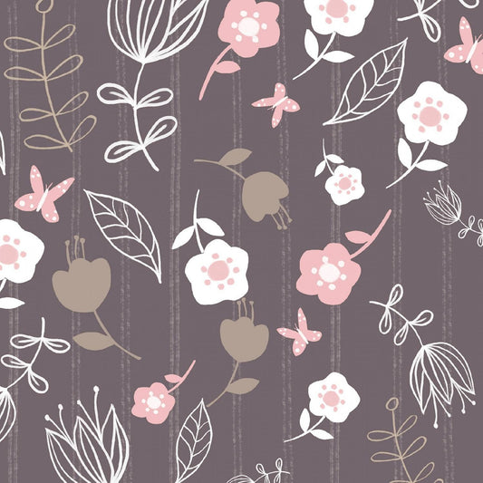 Play Day Floral Stripe Grey 12977-Gray Cotton Woven Fabric
