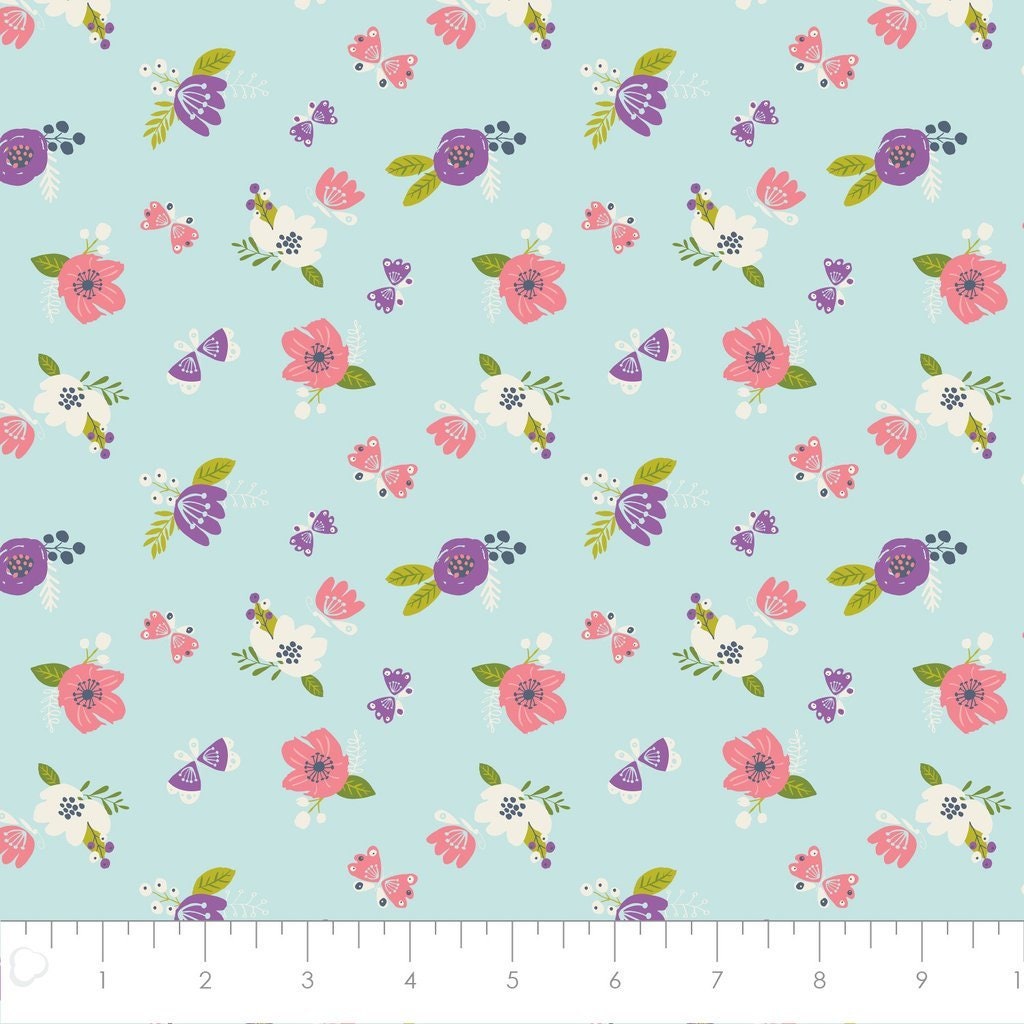 I Believe in Unicorns Flowers in Aqua Cotton Woven