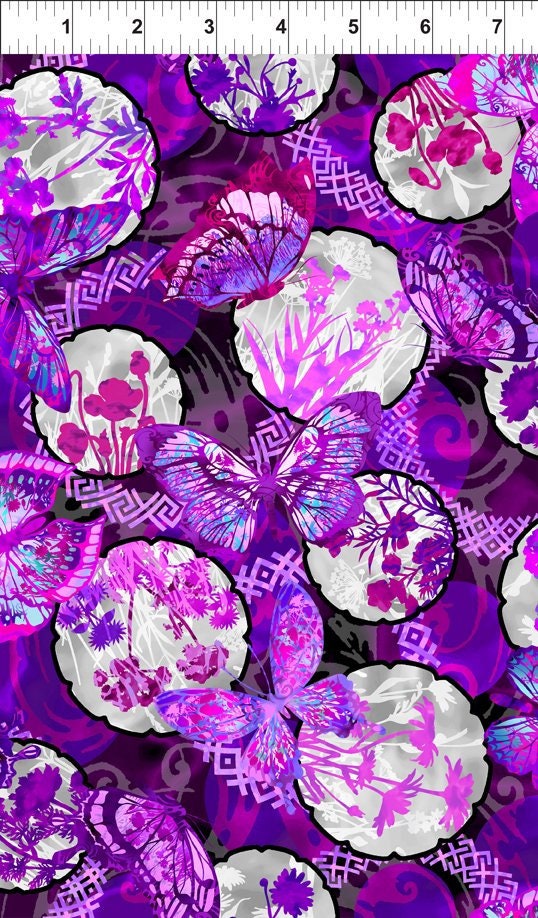 Dreamscapes by Jason Yenter Butterflies Floral in Purple 3JYH-3 Cotton Woven Fabric