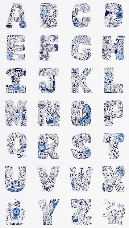 Indigo Alphabet 24" Panel Cotton Woven Panel