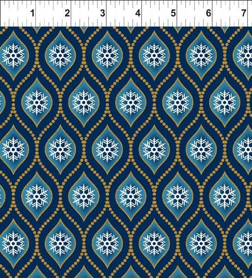 Celestial Winter by Jason Yenter Snowflakes Blue 7ACW-1M Metallic Cotton Woven Fabric