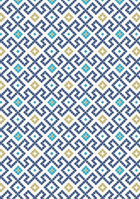 Lindos Greek Mosaic with Gold A267.3 Cotton Woven Fabric
