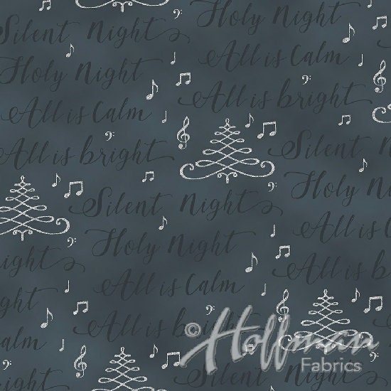 Cardinal Carols Silver Script on Charcoal Metallic q7631 Cotton Woven Fabric