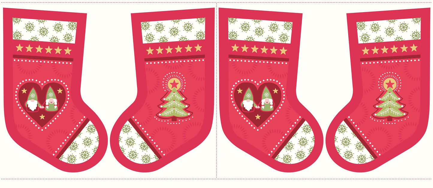 Hygge Christmas Stocking Panel Red 18" Panel Fabric Stocking C31.3 Cotton Woven Panel