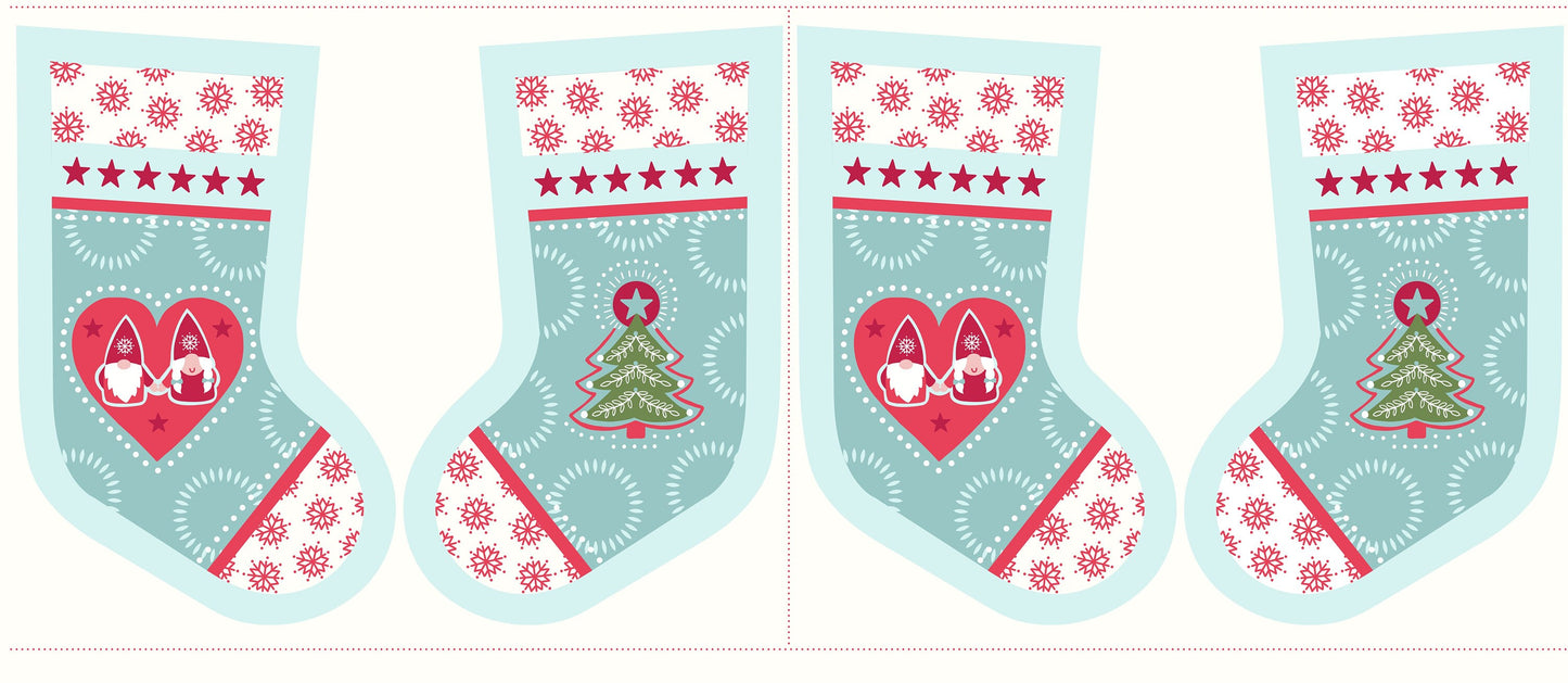 Hygge Christmas Stocking Panel Blue 18" Panel Fabric Stocking C31.1 Cotton Woven Panel