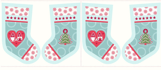 Hygge Christmas Stocking Panel Blue 18" Panel Fabric Stocking C31.1 Cotton Woven Panel
