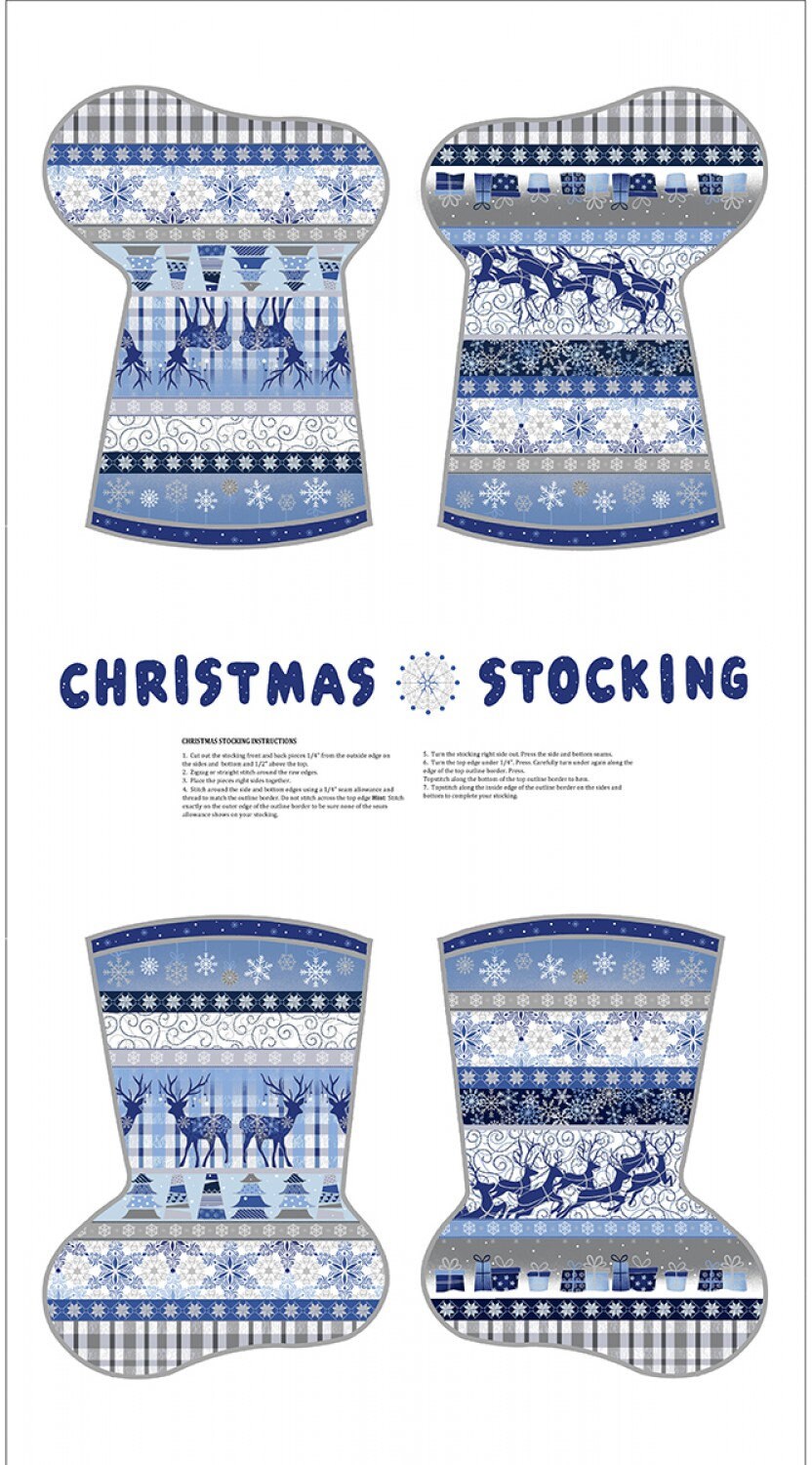 Blue Holidays 24" Panel Christmas Stocking 11418-672411 Metallic Cotton Woven Panel