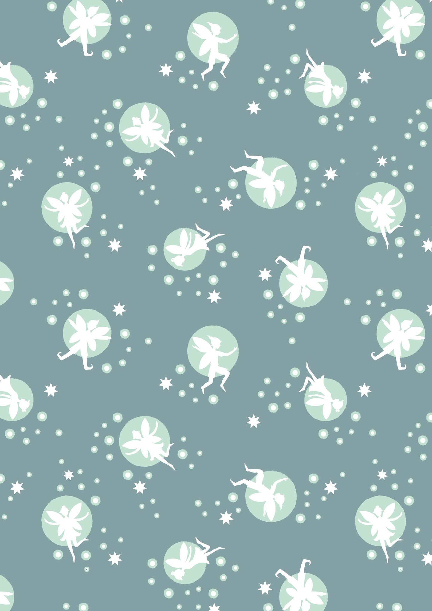 Fairy Lights Fairies and Stars Dusky Green Glow in the Dark A309.2 Cotton Woven Fabric