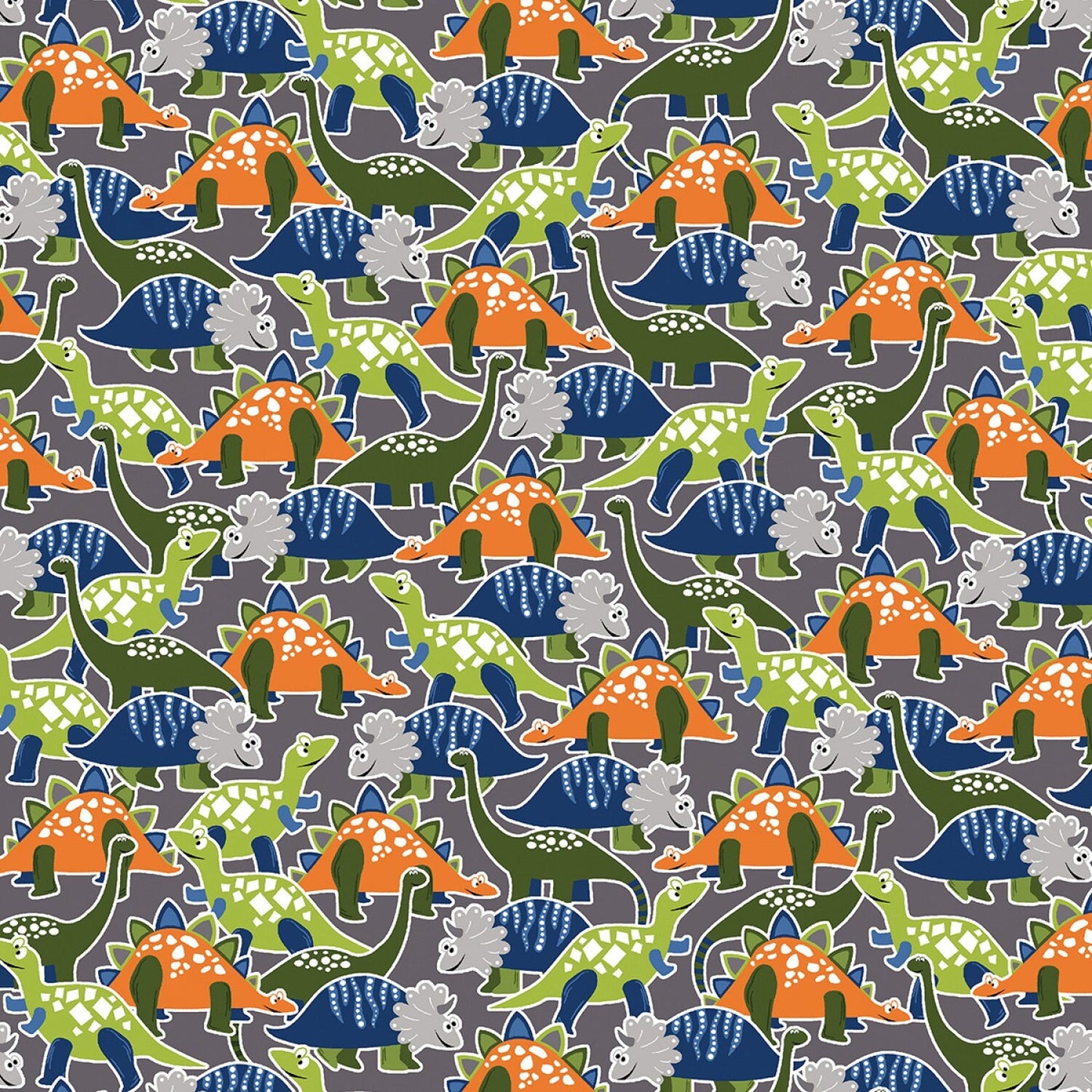 Grey Stacked Dino 8911GLB 11 Glow in the Dark Cotton Woven Fabric