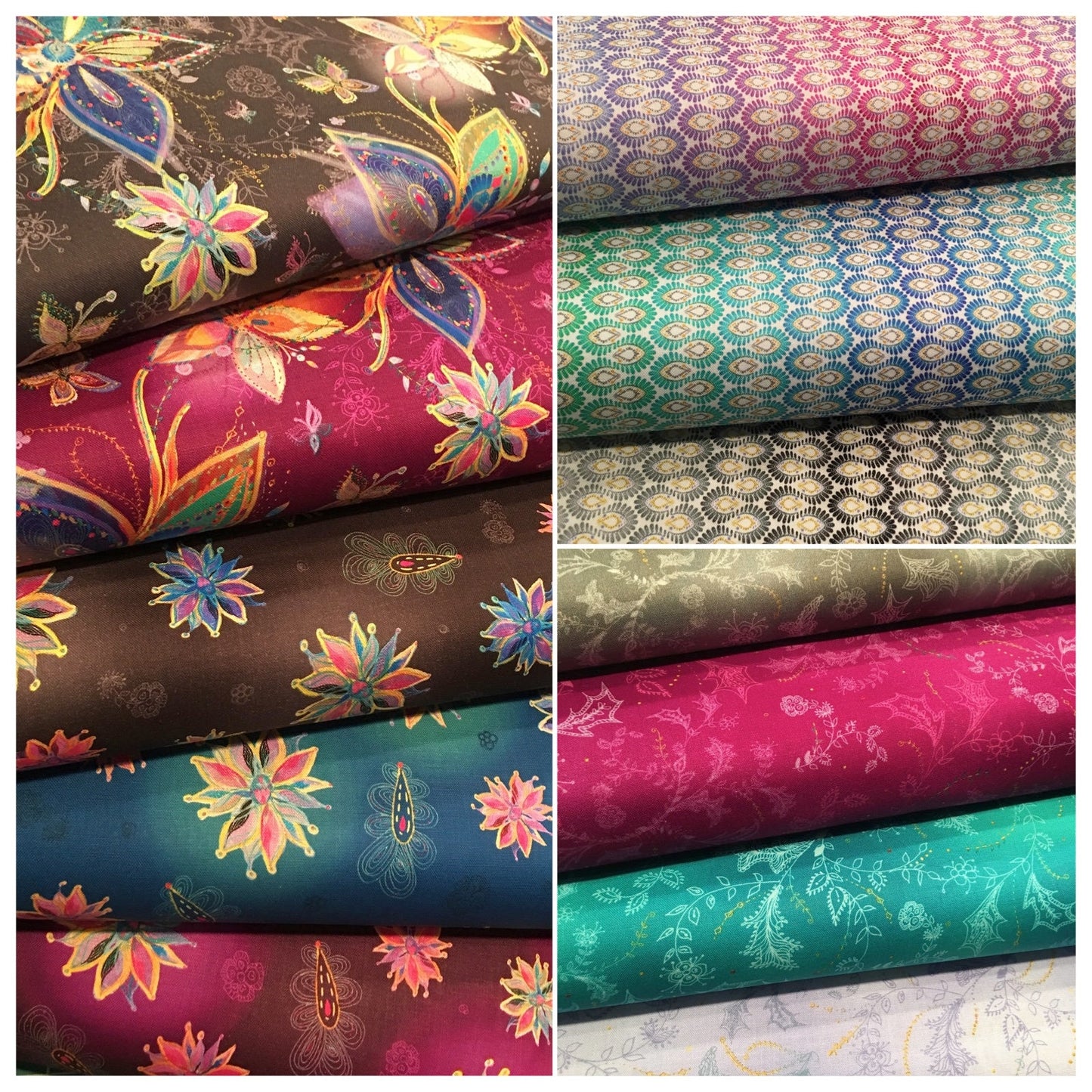 Enchanted Floral Wavey Stripe Blue Cotton Woven Fabric