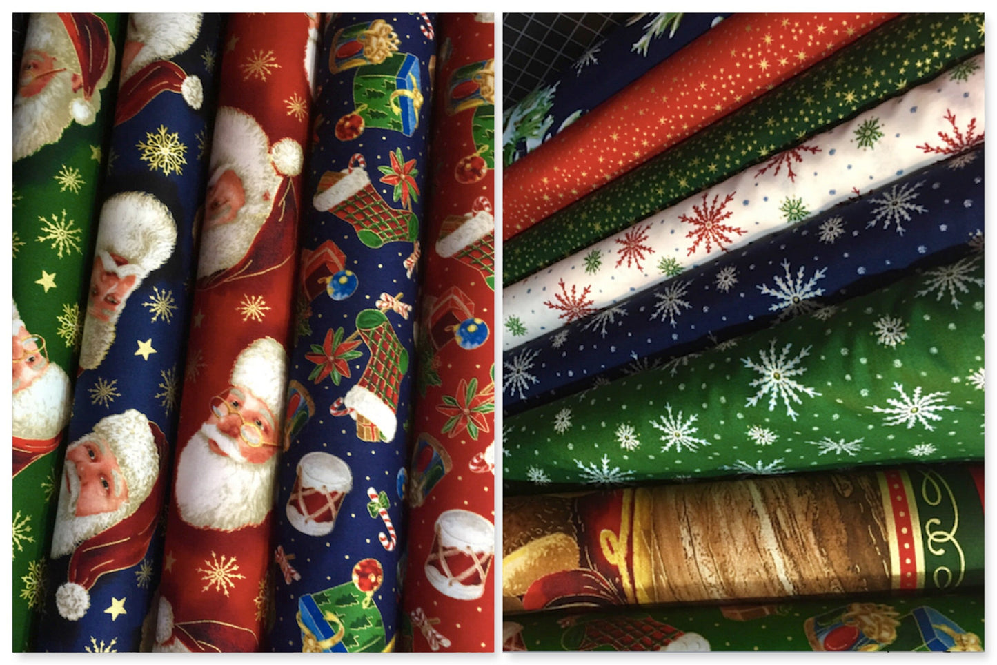 Christmas Eve Santa Faces Tossed on Navy Metallic Cotton Woven Fabric