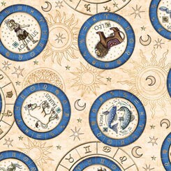 Intergalactic by Dan Morris Zodiac Medallions Cream Cotton Woven Fabric