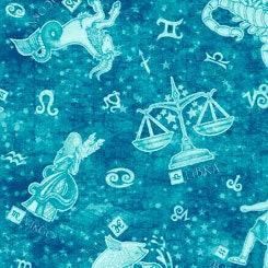 Intergalactic by Dan Morris Zodiacs Dark Aqua Cotton Woven Fabric