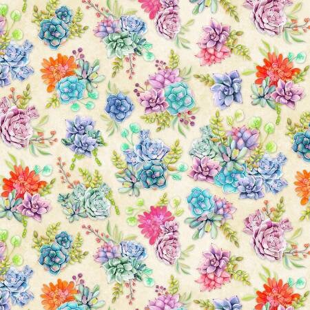 succulent cotton fabric Wilmington Prints Humming Along Tan Succulent Garden