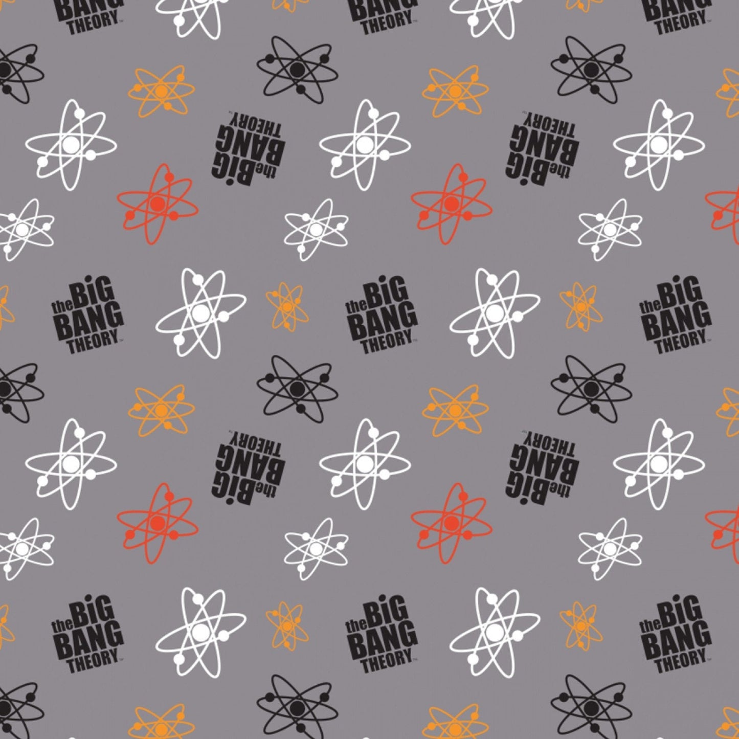 Big Bang Theory Atoms on Gray Cotton Woven Fabric
