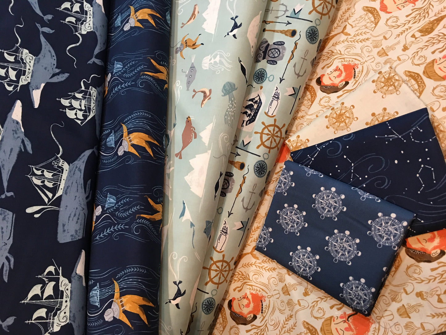 Aweigh North by Rae Ritchie Sand Star Compass Cotton Woven Fabric
