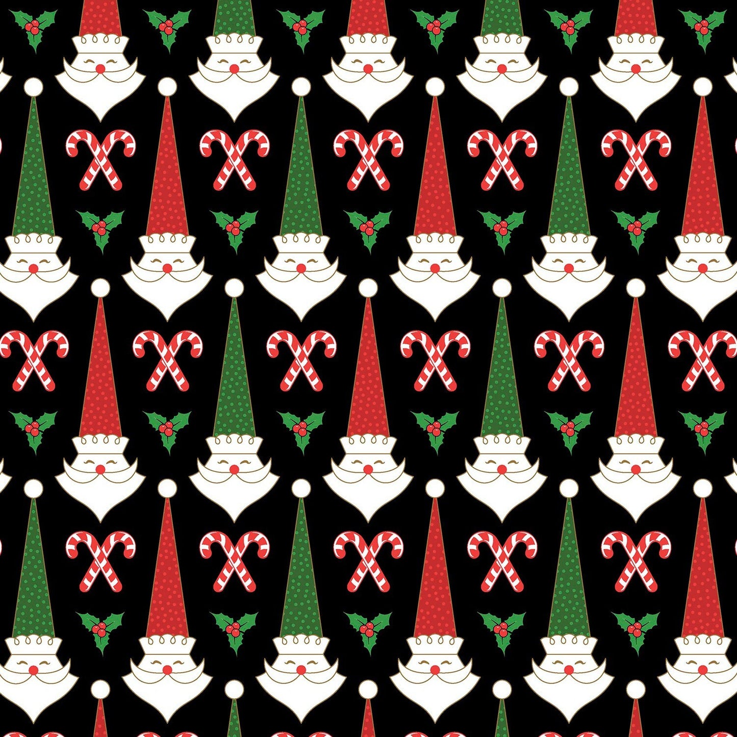 Santa's Stash by Patrick Lose Black Mid Mod Santa Christmas 648371100715 Cotton Woven Fabric