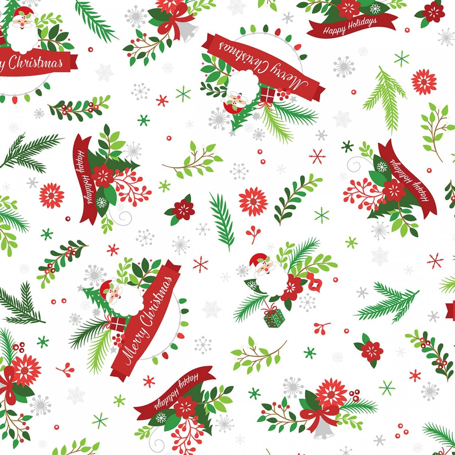 Santa's Stash by Patrick Lose White Seasons Greetings w/Silver Metallic Christmas 66778G550715 Cotton Woven Fabric