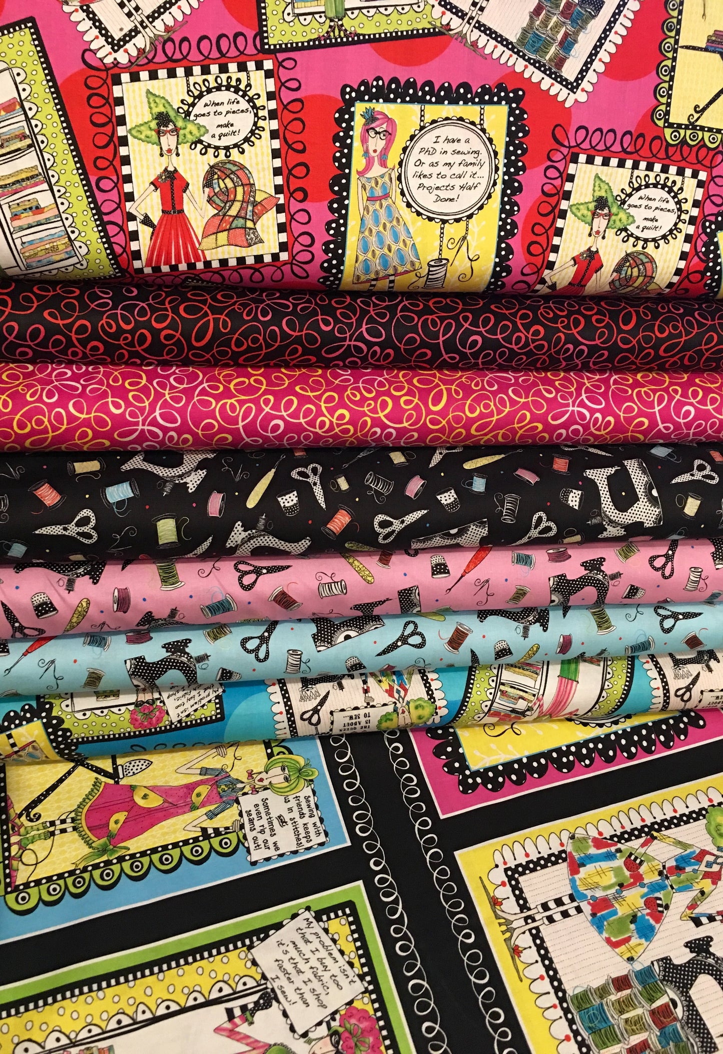 Sew Sassy Machines on Black 26786J Cotton Woven Fabric
