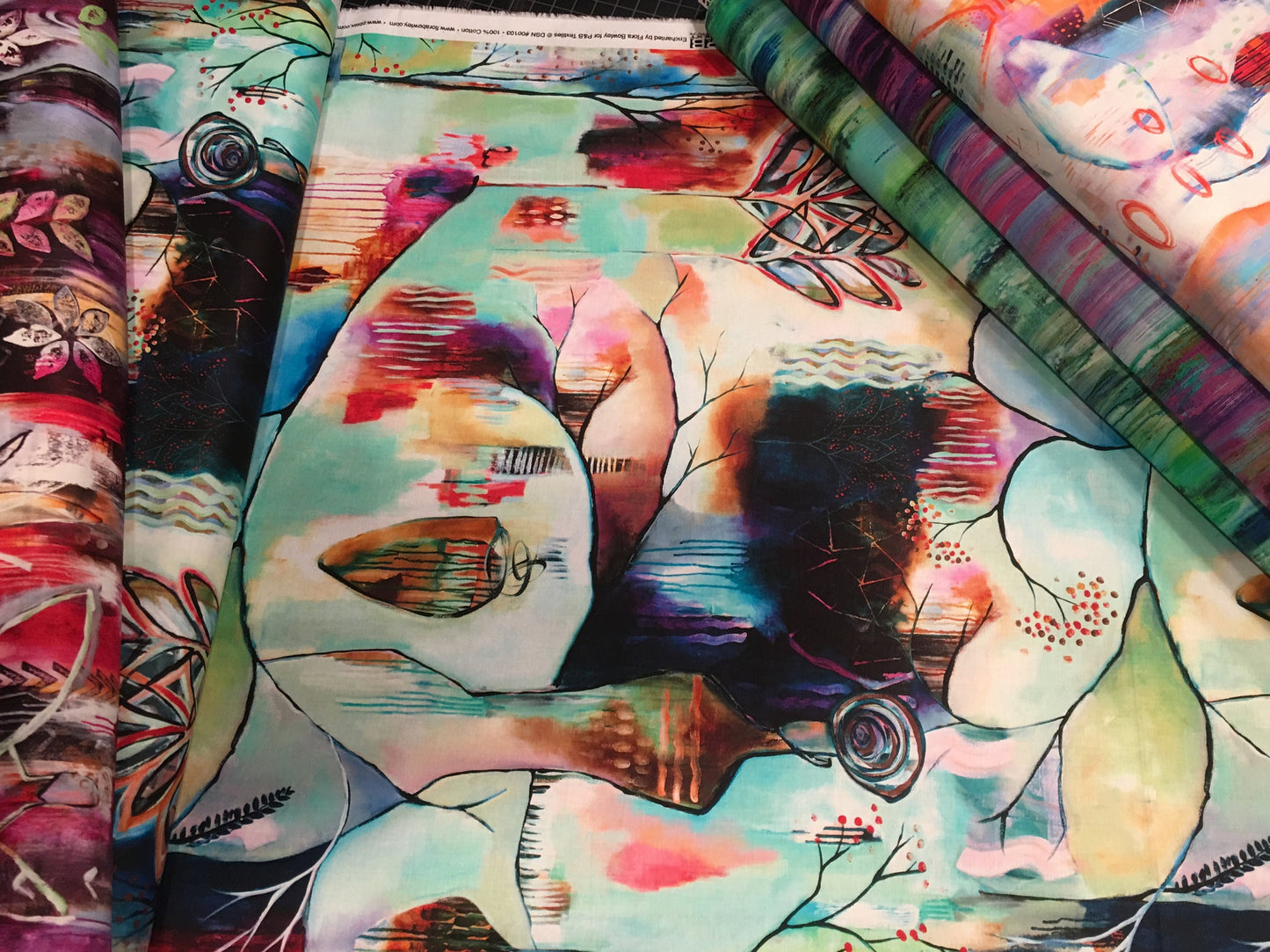 Enchanted by Flora Bowleys Green Stripe ENCH104G Digitally Printed Cotton Woven Fabric