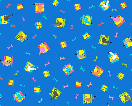 Dogtown Dogs Heads and Bones Blue 26821Y Cotton Woven Fabric