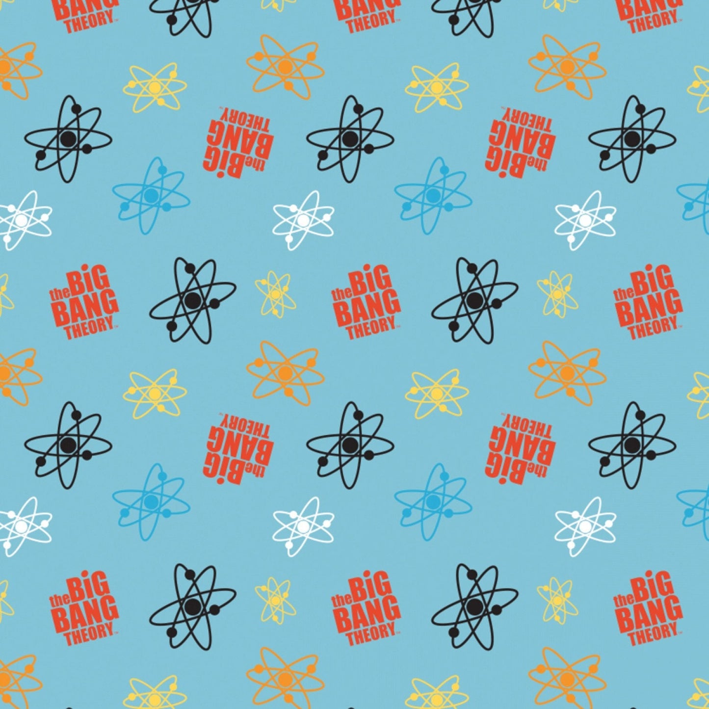 Big Bang Theory Atoms on Blue Cotton Woven Fabric