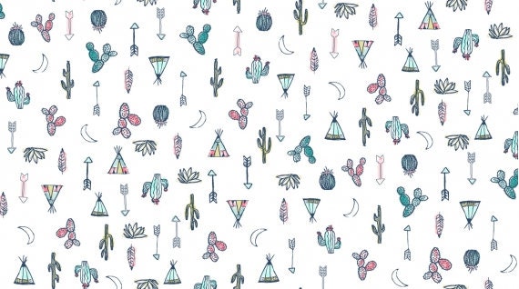 Llamaste Desert Symbols on White Stella-1176-White Cotton Woven Fabric