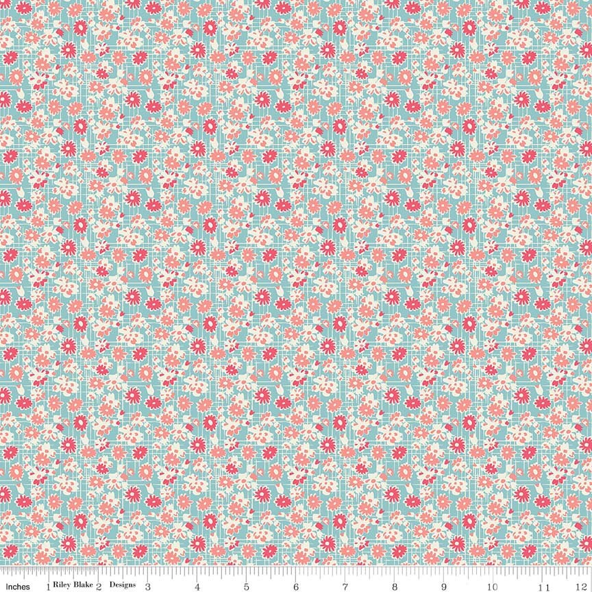 Abbie by Sue Daley Garden Aqua C7712-AQUA Cotton Woven Fabric