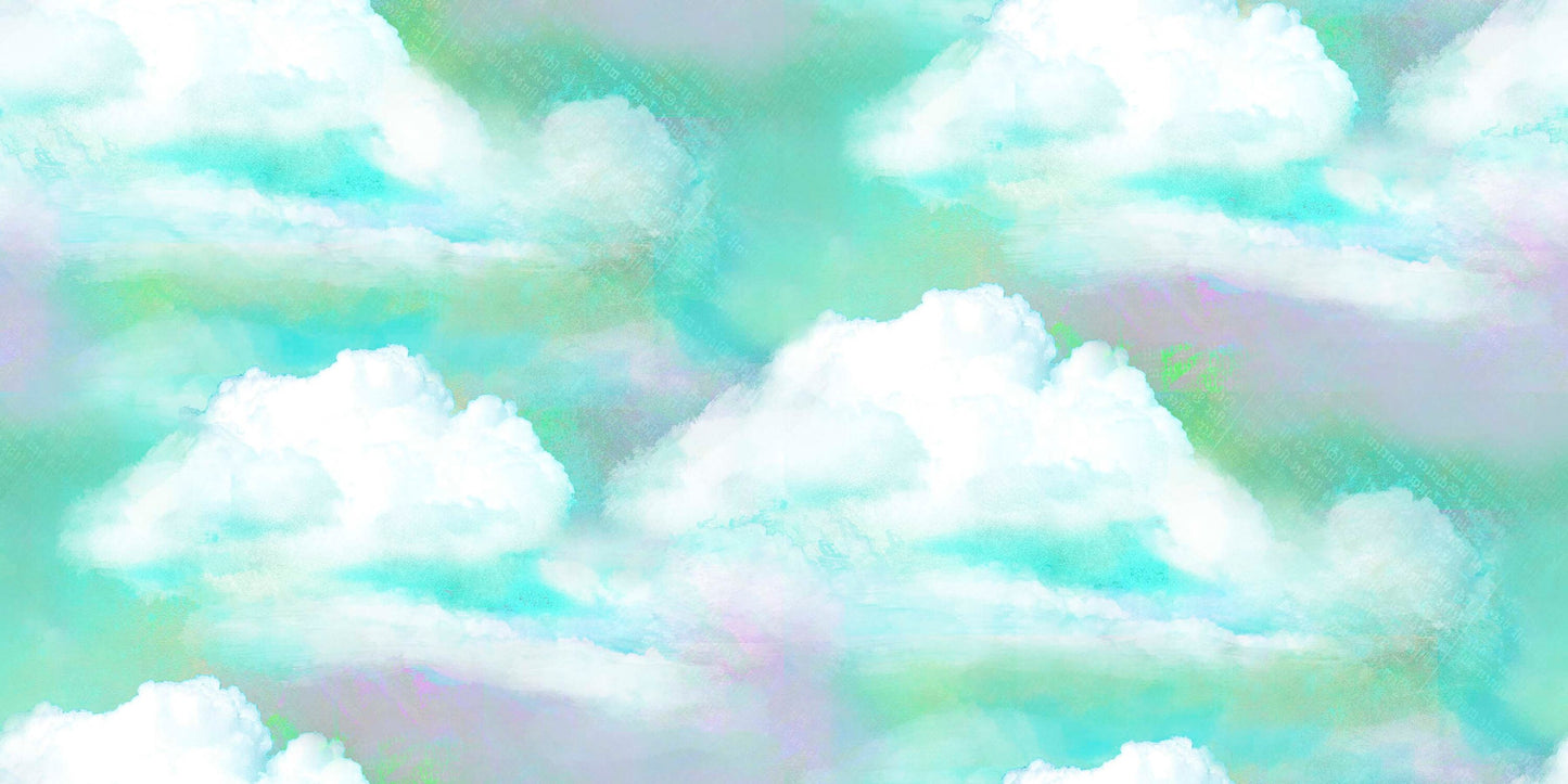 In the Meadow by Connie Haley Clouds 14495-TURQ Digitally Printed Cotton Woven Fabric