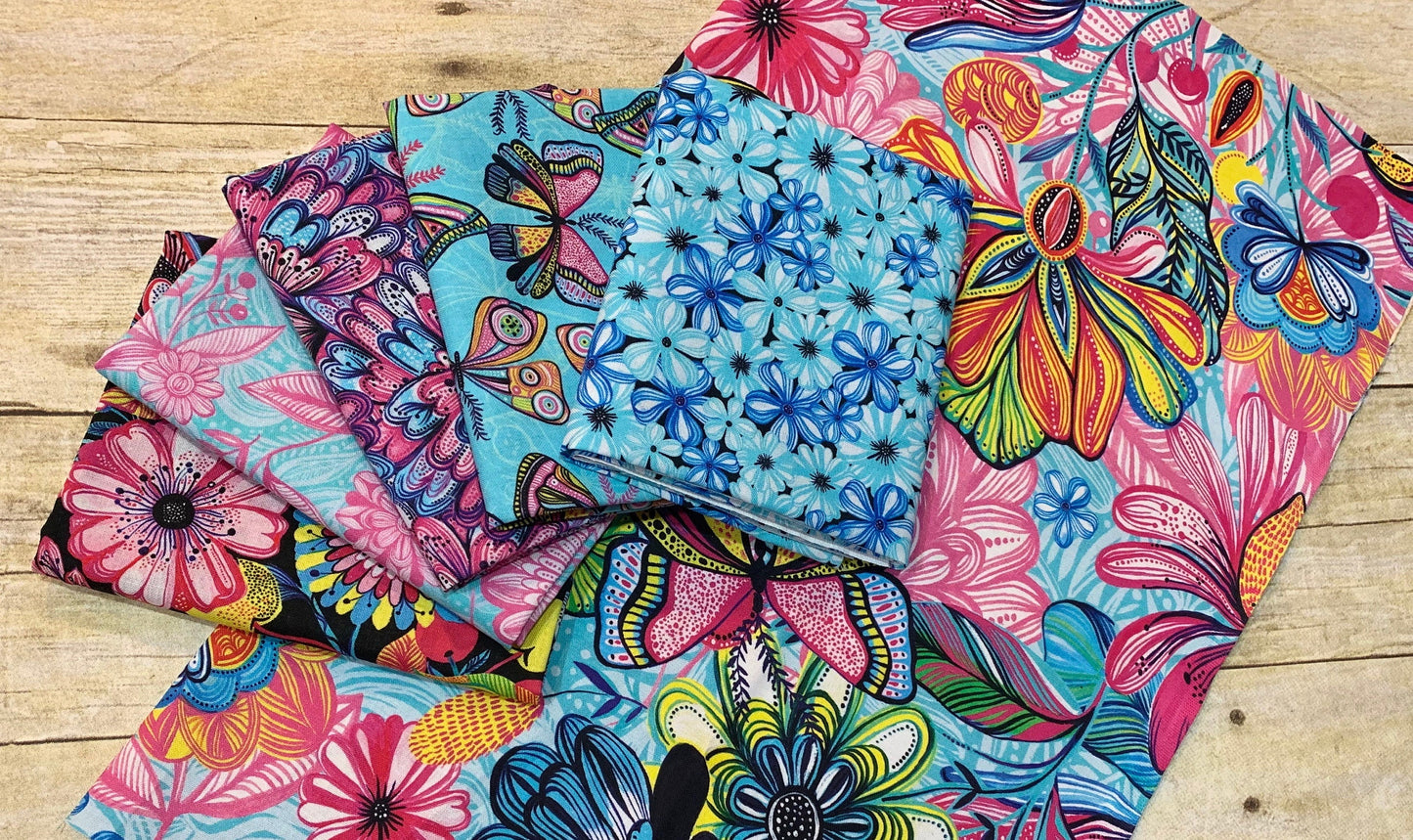 Magic Garden by Carr Pintos Pink Garden Digitally Printed 14649-TURQ Cotton Woven Fabric