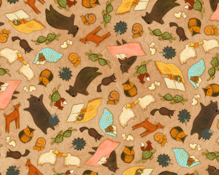 Reading Together Licensed by Santoro Tan Animal Toss 26882A Cotton Woven Fabric