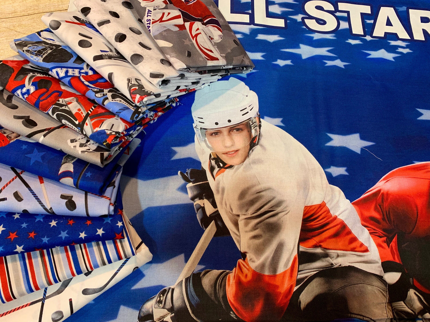 All Star Hockey Tonal Stars on Red 22587-24 Cotton Woven Fabrics