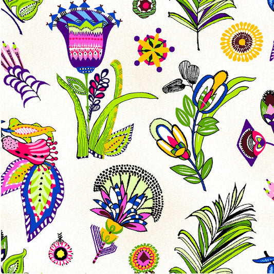 Ubuntu White Floral 120-99811 Cotton Woven Fabric