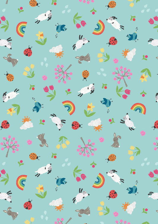 Whatever the Weather Spring on Duck Egg Blue A374.3 Cotton Woven Fabric