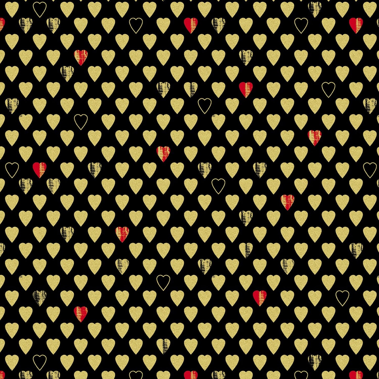 Cherish Black Texture Hearts with Metallic Accents 8964M12B Cotton Woven Fabric