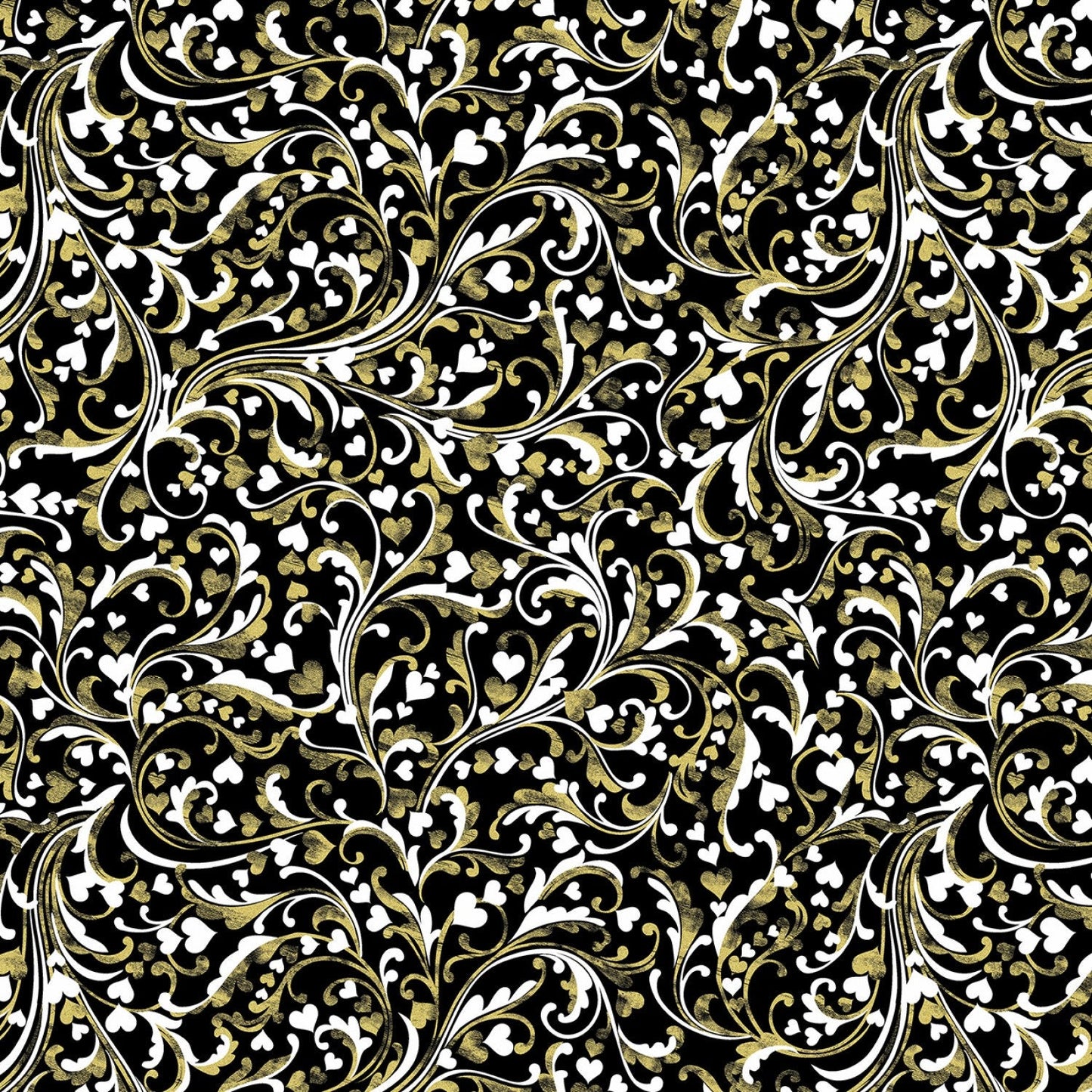 Cherish Black Scroll with Metallic Accents 8959M12B Cotton Woven Fabric