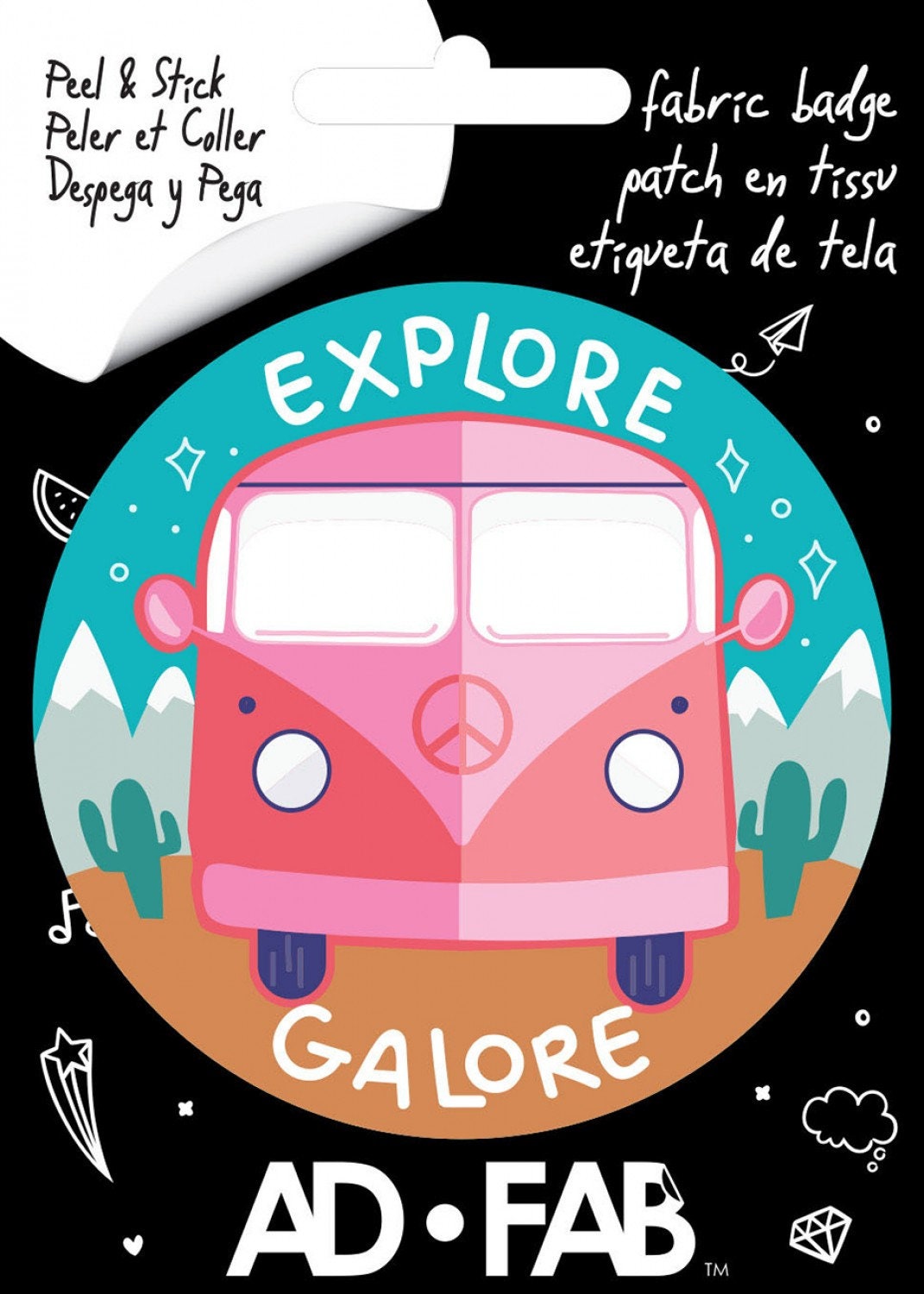 Ad Fab Adhesive Badge Gotta Have Tween Neutral Explore Galore Adhesive Fabric 3" Badge 21182404X 100% Polyester