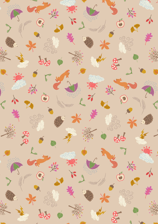 Whatever the Weather Autumn on Biscuit A372.1 Cotton Woven Fabric