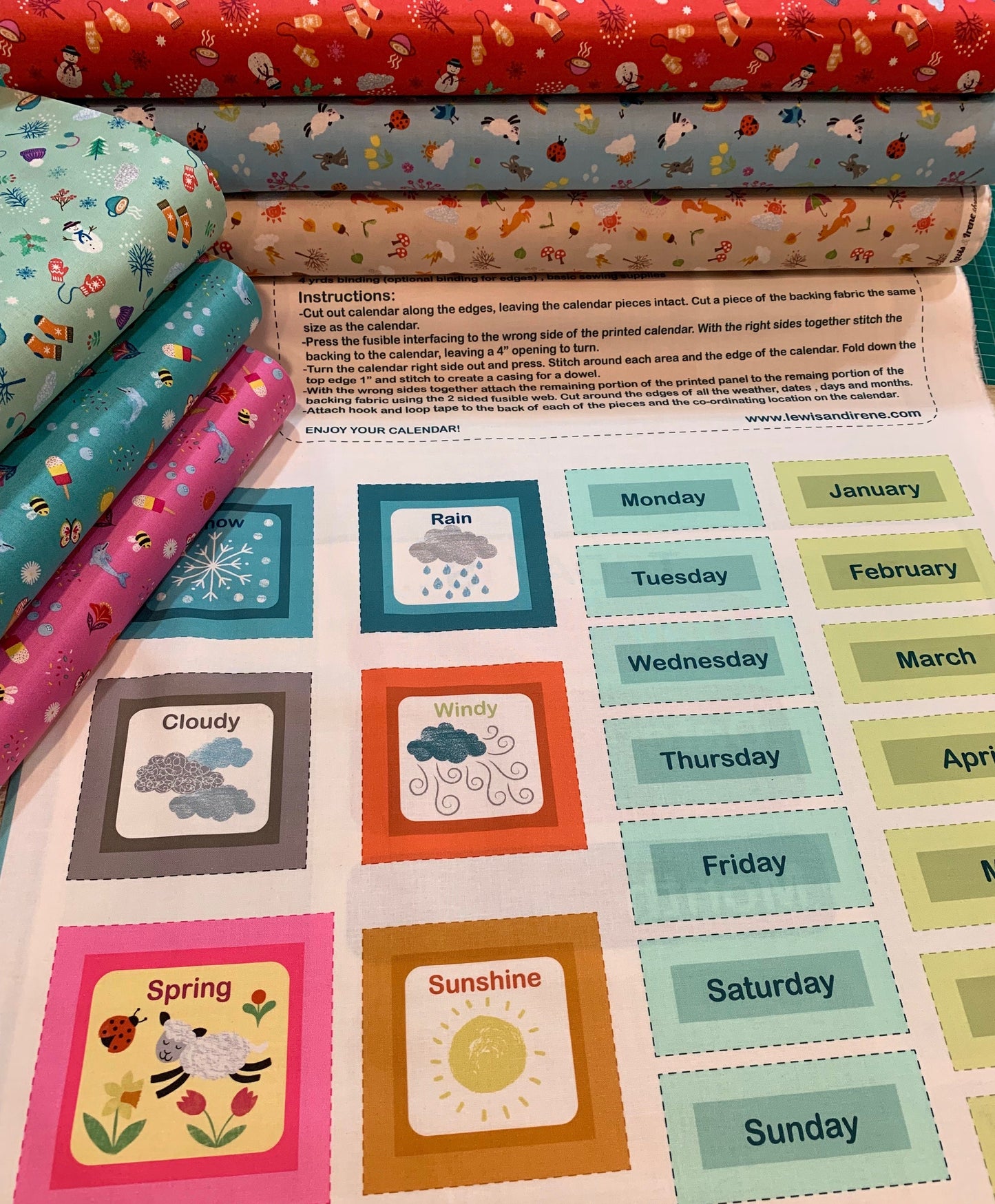 Whatever the Weather Spring on Duck Egg Blue A374.3 Cotton Woven Fabric