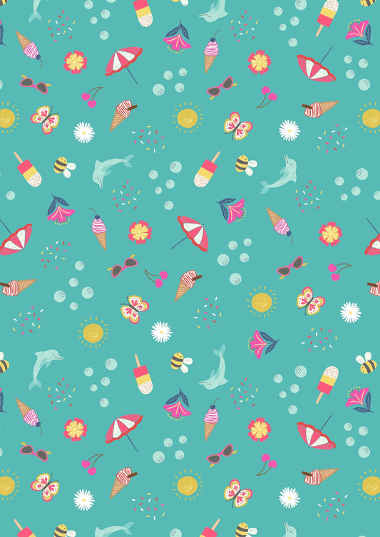 Whatever the Weather Summer on Turquoise A373.3 Cotton Woven Fabric