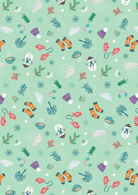 Whatever the Weather Winter on Soft Green A371.1 Cotton Woven Fabric