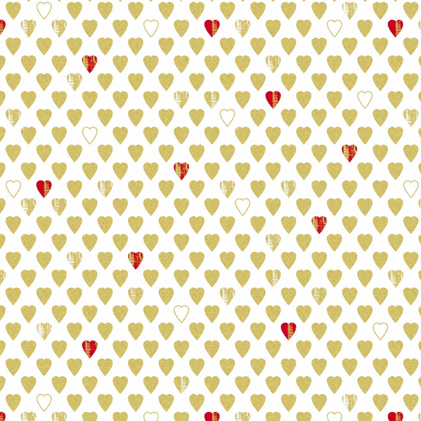 Cherish White Texture Hearts with Metallic Accents 8964M09B Cotton Woven Fabric
