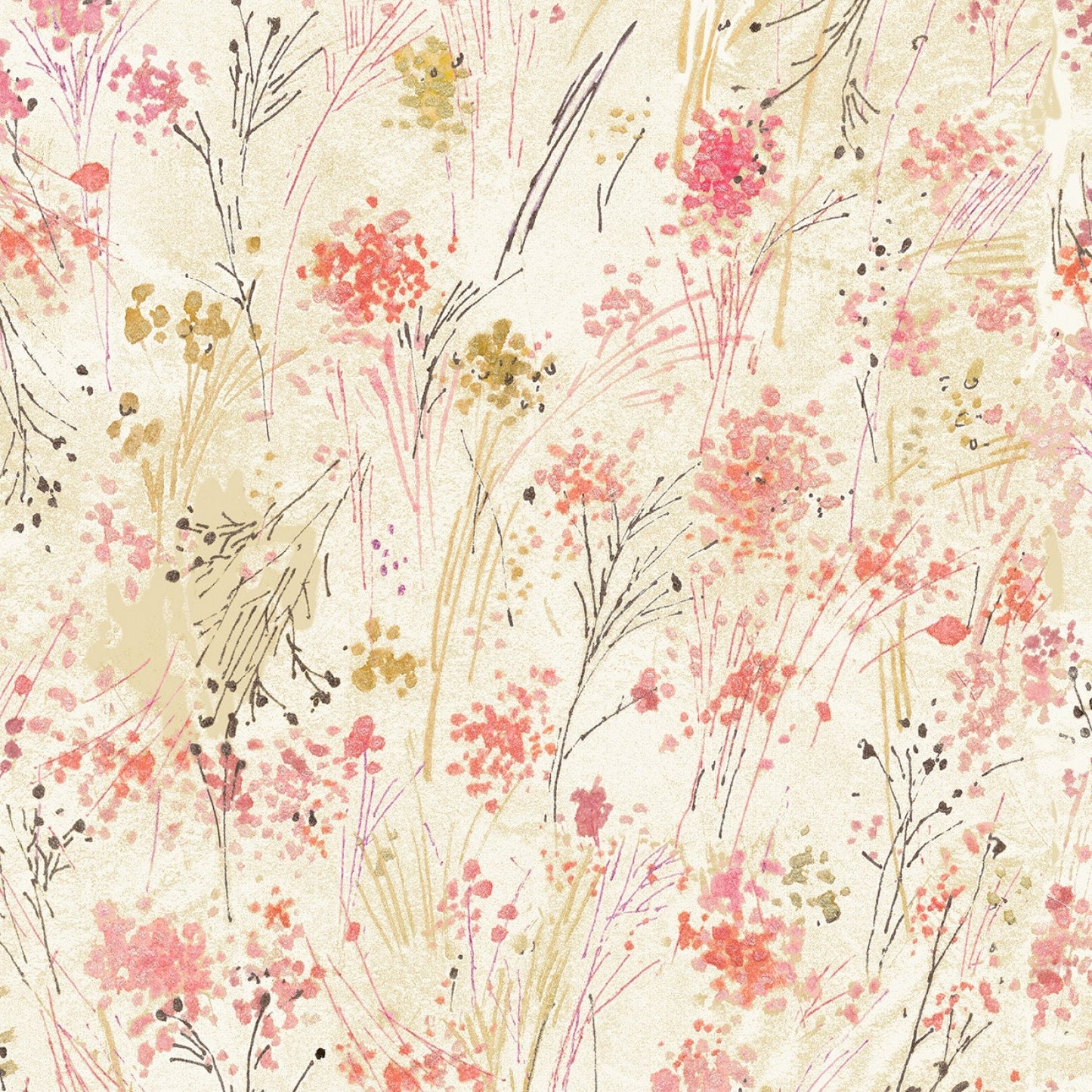 Cream Floral Digitally Printed CD7192-CRM Cotton Woven Fabric
