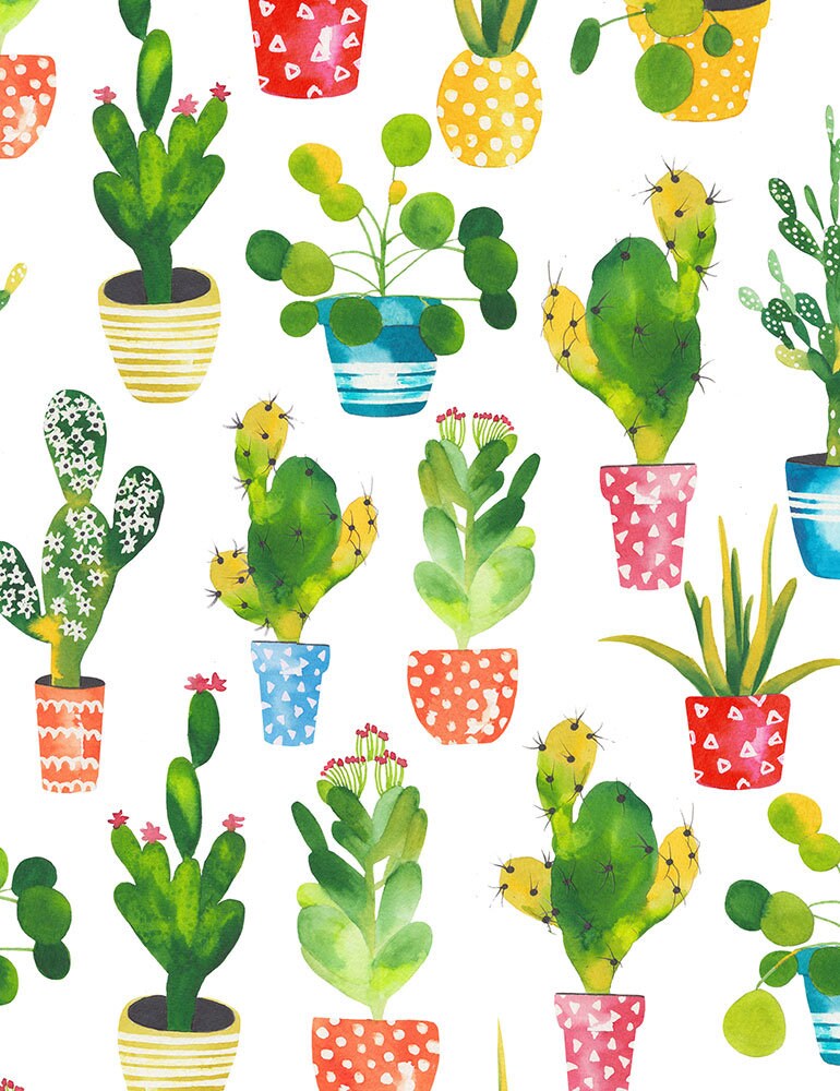 Cacti West-C7216-White Cotton Woven Fabric