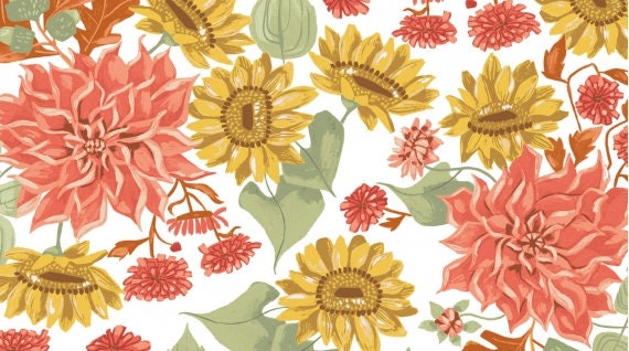 Hygge by Rae Ritchie Autumn Floral on White Stella-SRR1283-White Cotton Woven Fabric