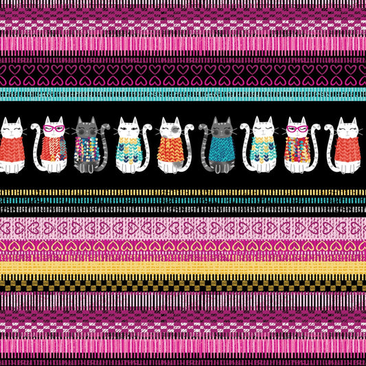 Knit Together Multi Cat Knit Stripe 7870B-99 Cotton Woven Fabric