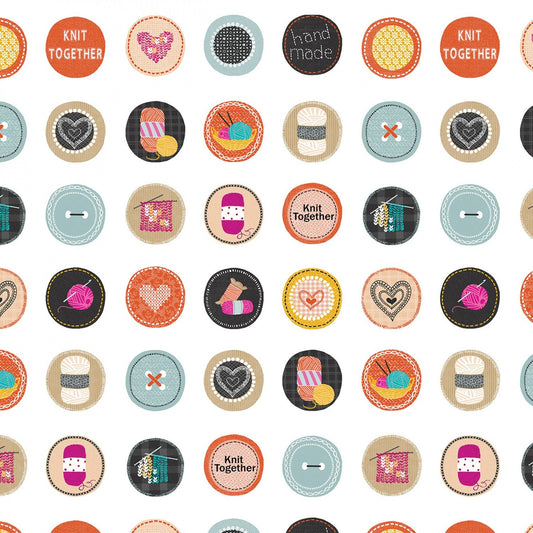 Knit Together White Knitting Circles 7877B-09 Cotton Woven Fabric