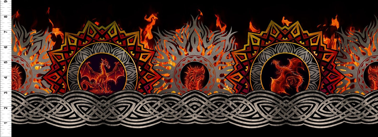 Dragons Flame Border Red 3drg-1 Cotton Woven Fabric