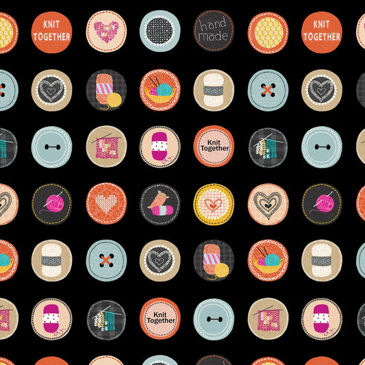 Knit Together Black Knitting Circles 7877B-12 Cotton Woven Fabric