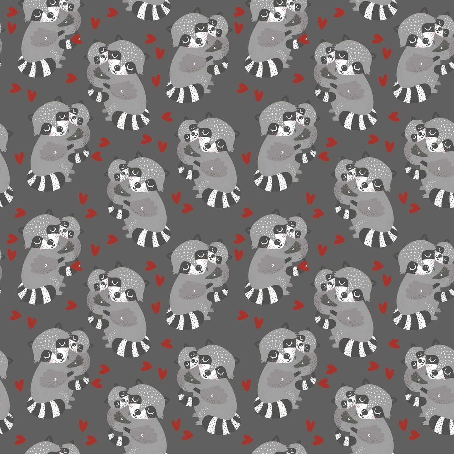 Animal Hugs Racoons 15042-DKGRAY Cotton Woven Fabric